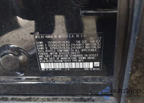 2024 Honda Hr-V 2Wd Lx from USA, damaged, VIN 3CZRZ1H32RM710751